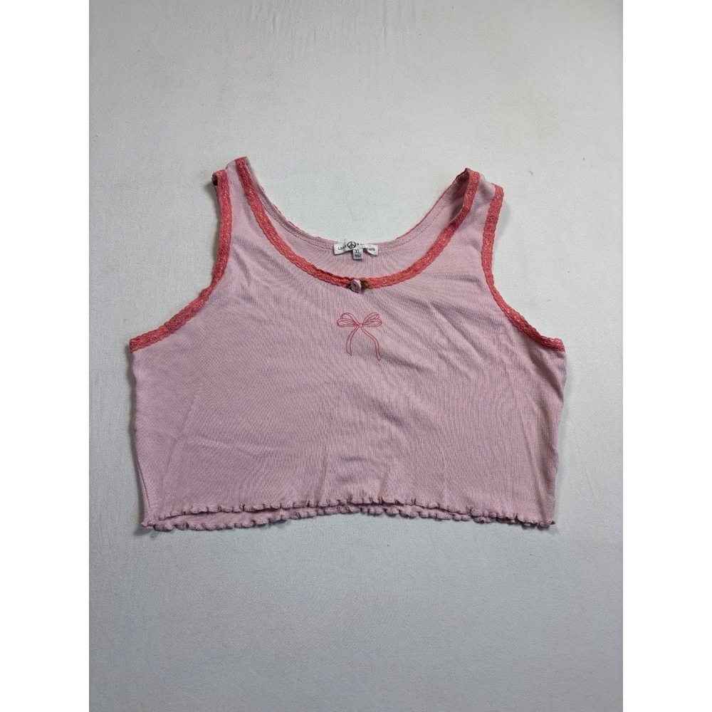 Love Peace & Lazy Days Women's Pink Cropped Sleep Camisole Small Tank Bow